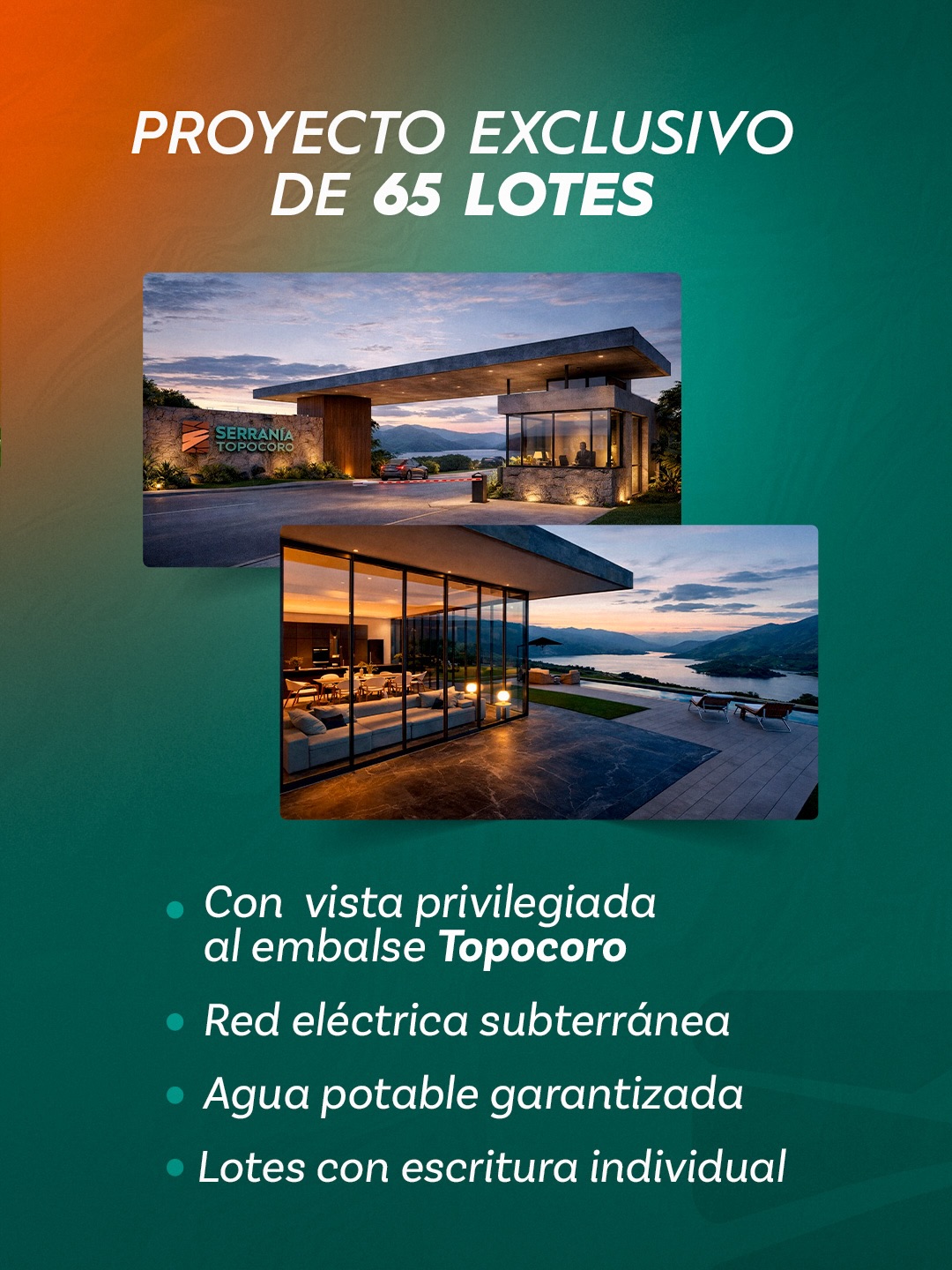 Portería y render de casa Serranía Topocoro